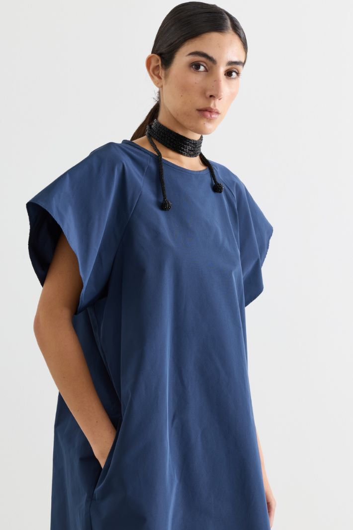 A-line taffeta dress with wide sleeves - BLUE - Intrend - 3