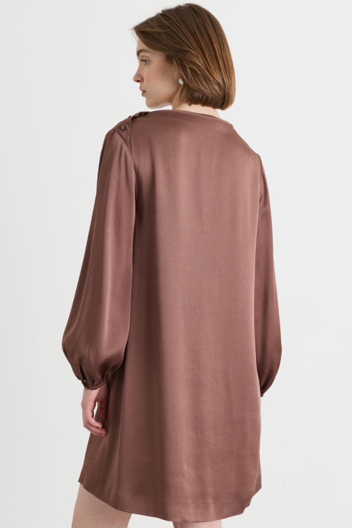 Lustrous crepe dress - BROWN - Intrend - 4