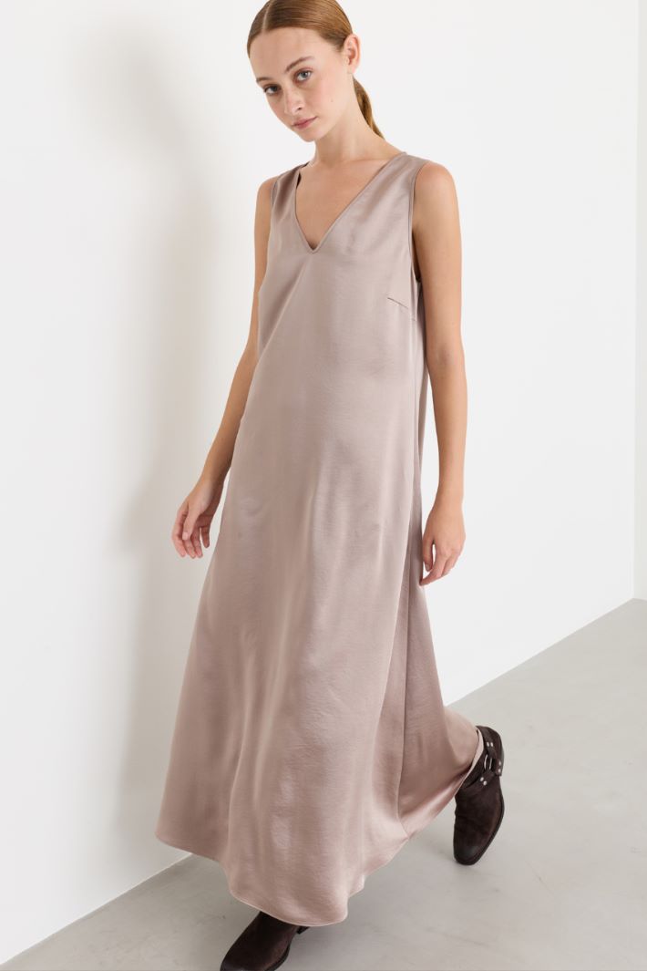 Satin midi dress - BEIGE - Intrend - 2