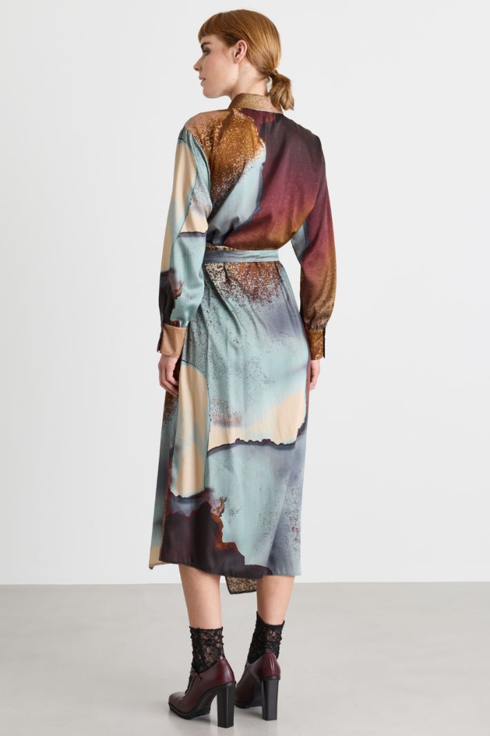 Side-tie twill dress - LIGHT BLUE BROWN - Intrend - 4