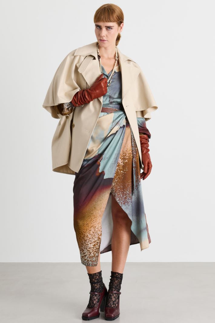 Side-tie twill dress - LIGHT BLUE BROWN - Intrend