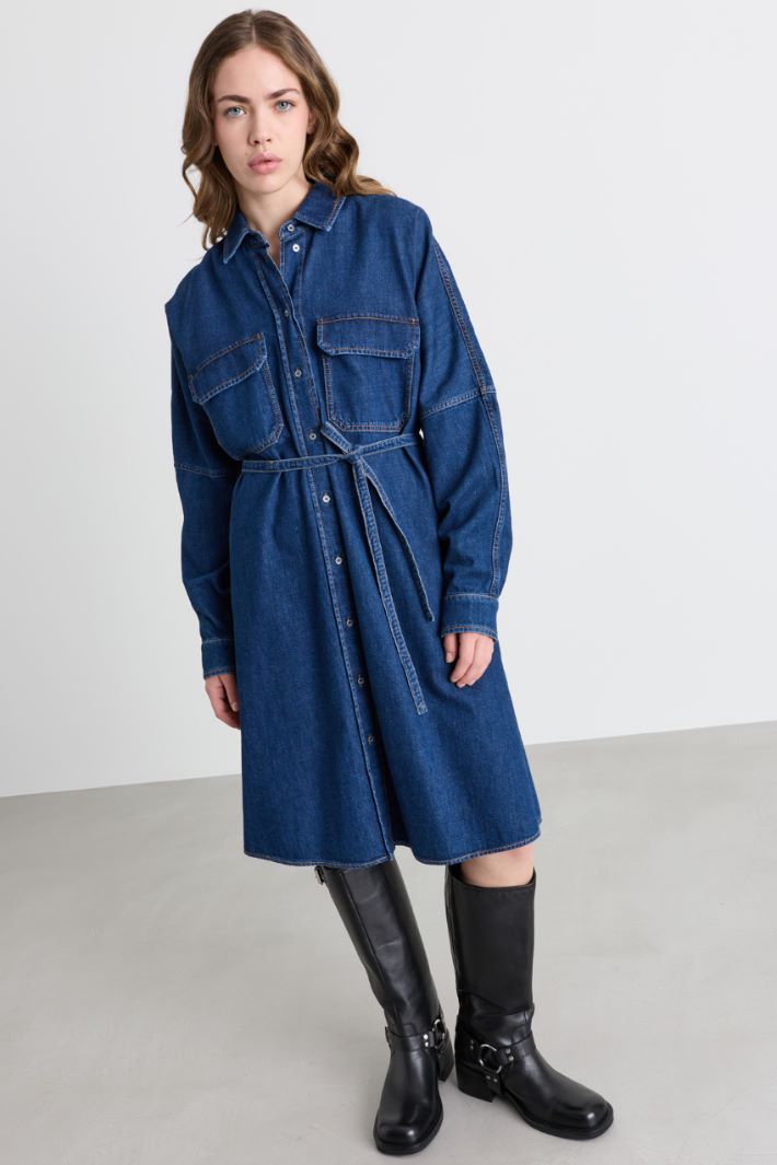 Denim shirt dress - BLUE - Intrend - 2