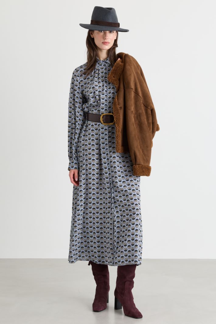 Long belted shirt dress - LIGHT BLUE - Intrend