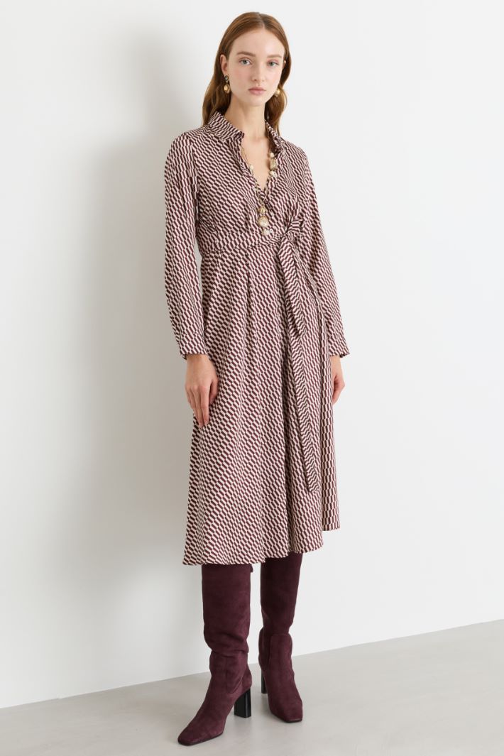 Printed twill dress - BORDEAUX - Intrend