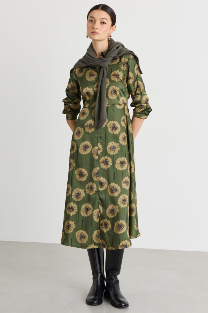 Printed twill dress - GREEN - Intrend