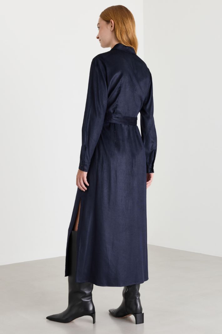 Corduroy Shirt Dress - BLUE - Intrend - 4