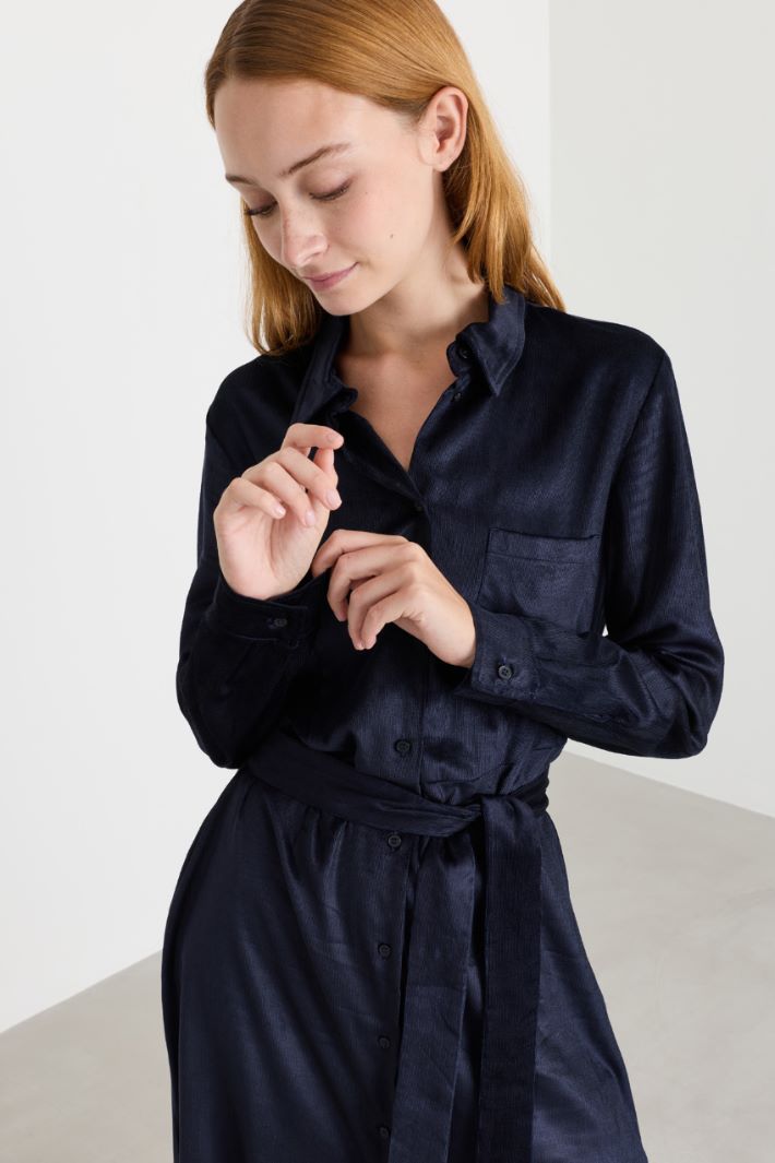 Corduroy Shirt Dress - BLUE - Intrend - 3