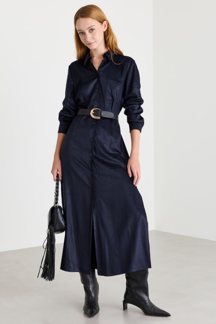 Corduroy Shirt Dress - BLUE - Intrend