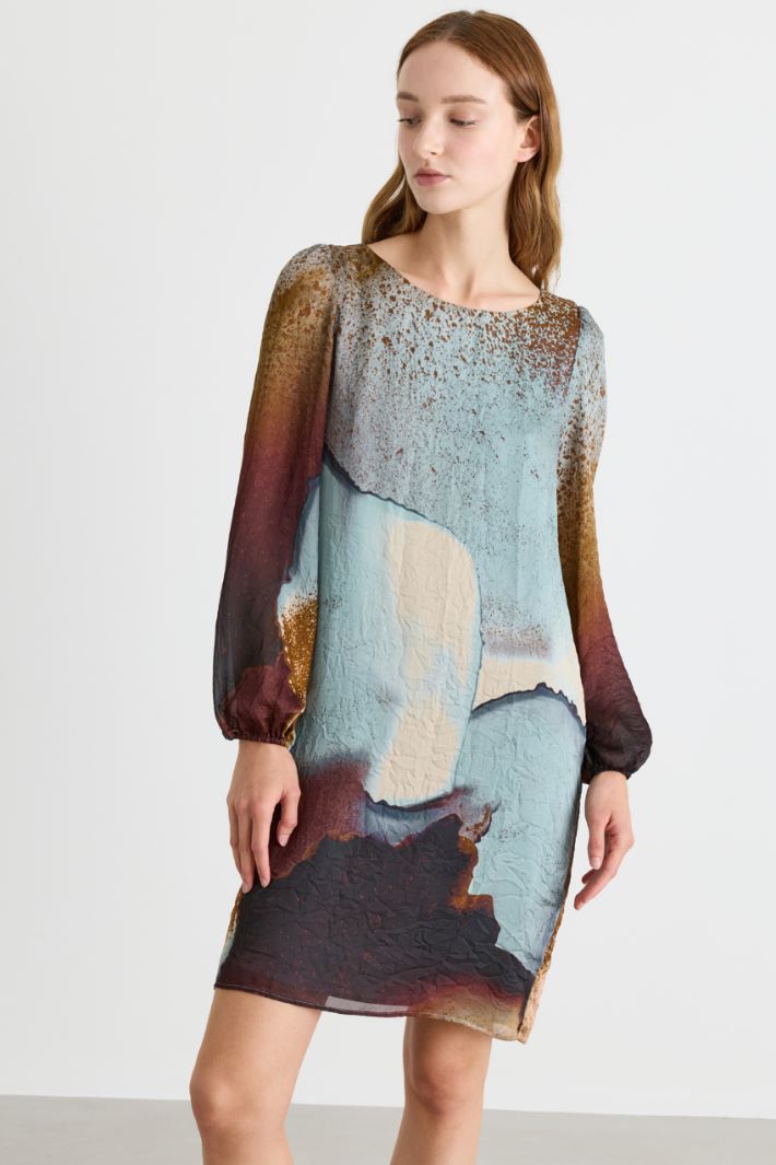 Straight satin dress - LIGHT BLUE BROWN - Intrend - 2