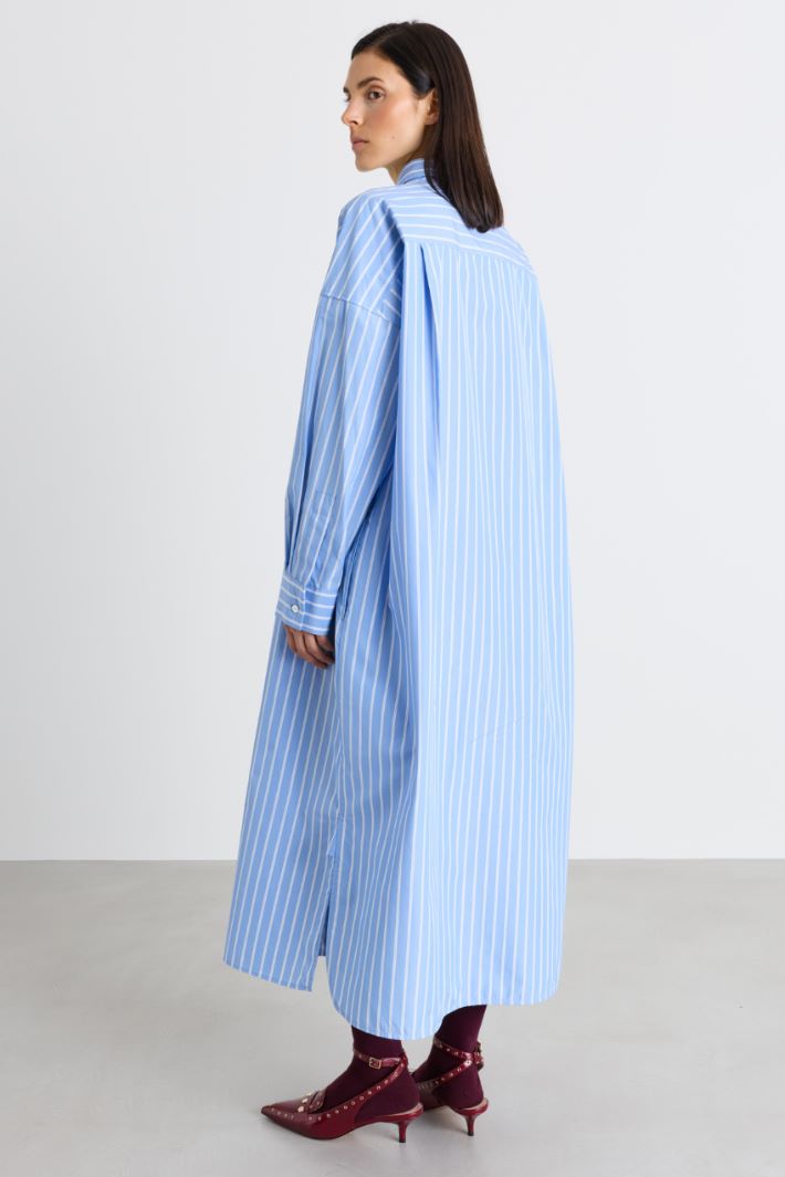 Long Poplin Shirt Dress - LIGHT BLUE - Intrend - 4
