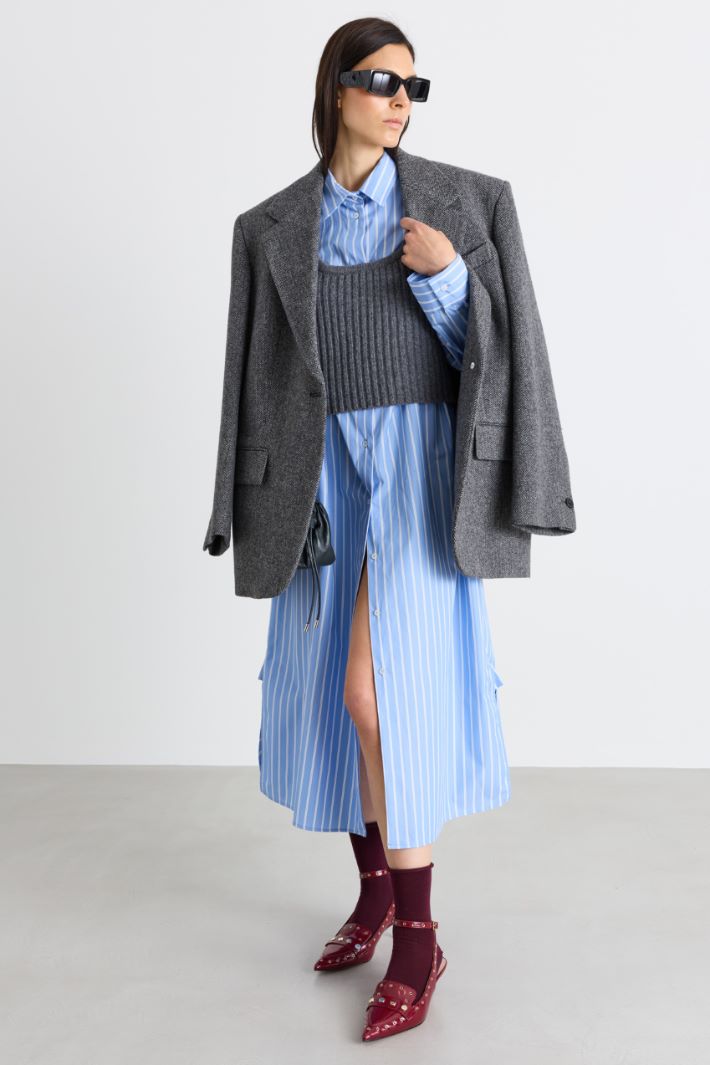 Long Poplin Shirt Dress - LIGHT BLUE - Intrend - 2