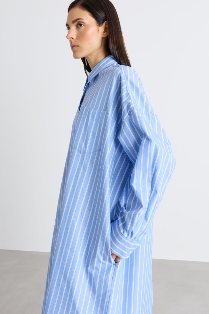 Long Poplin Shirt Dress - LIGHT BLUE - Intrend - 3