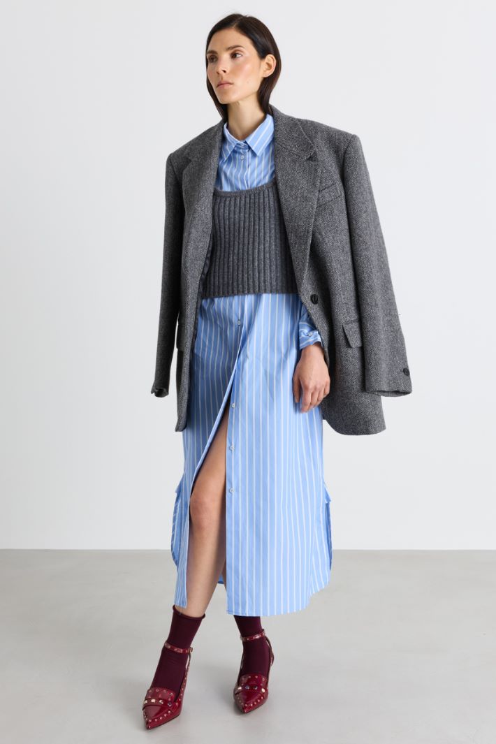 Long Poplin Shirt Dress - LIGHT BLUE - Intrend