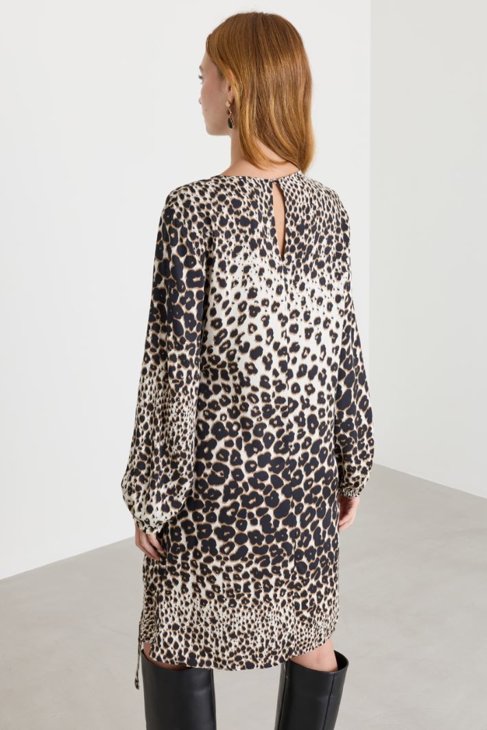 Twill dress with sash - BLACK WHITE - Intrend - 4