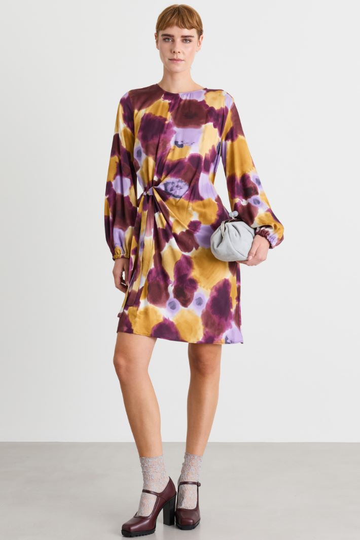 Twill dress with sash - ORANGE VIOLET - Intrend