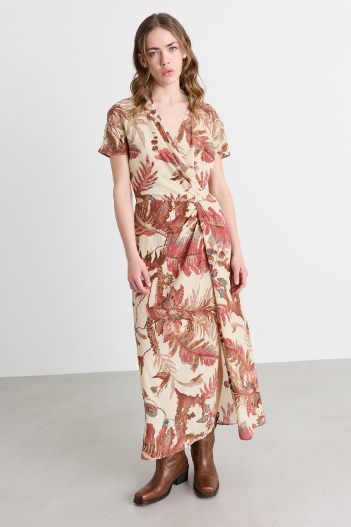 Robe en crêpe de Chine imprimée - BEIGE ROUGE - Intrend - 2