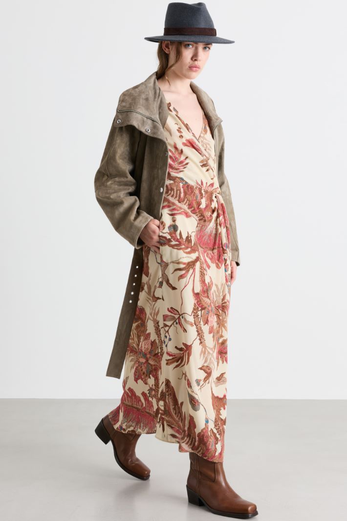 Robe en crêpe de Chine imprimée - BEIGE ROUGE - Intrend
