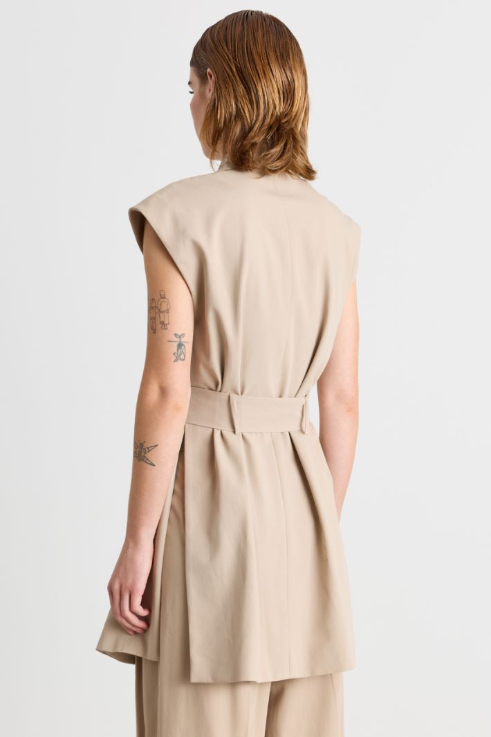 Belted Sleeveless Blazer - BEIGE - Intrend - 4