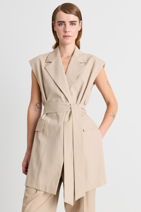 Belted Sleeveless Blazer - Intrend