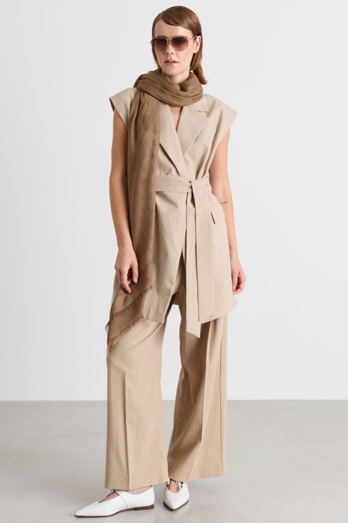 Belted Sleeveless Blazer - BEIGE - Intrend