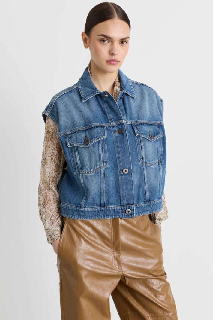 Boxy denim gilet - LIGHT BLUE - Intrend - 2