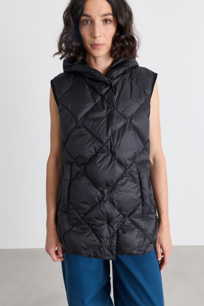 Hooded quilted gilet - BLACK - Intrend - 2