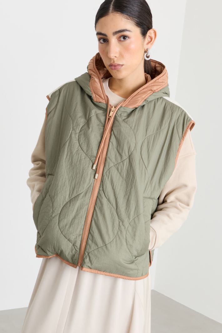 Reversible water-repellent canvas gilet - PINK - Intrend - 4