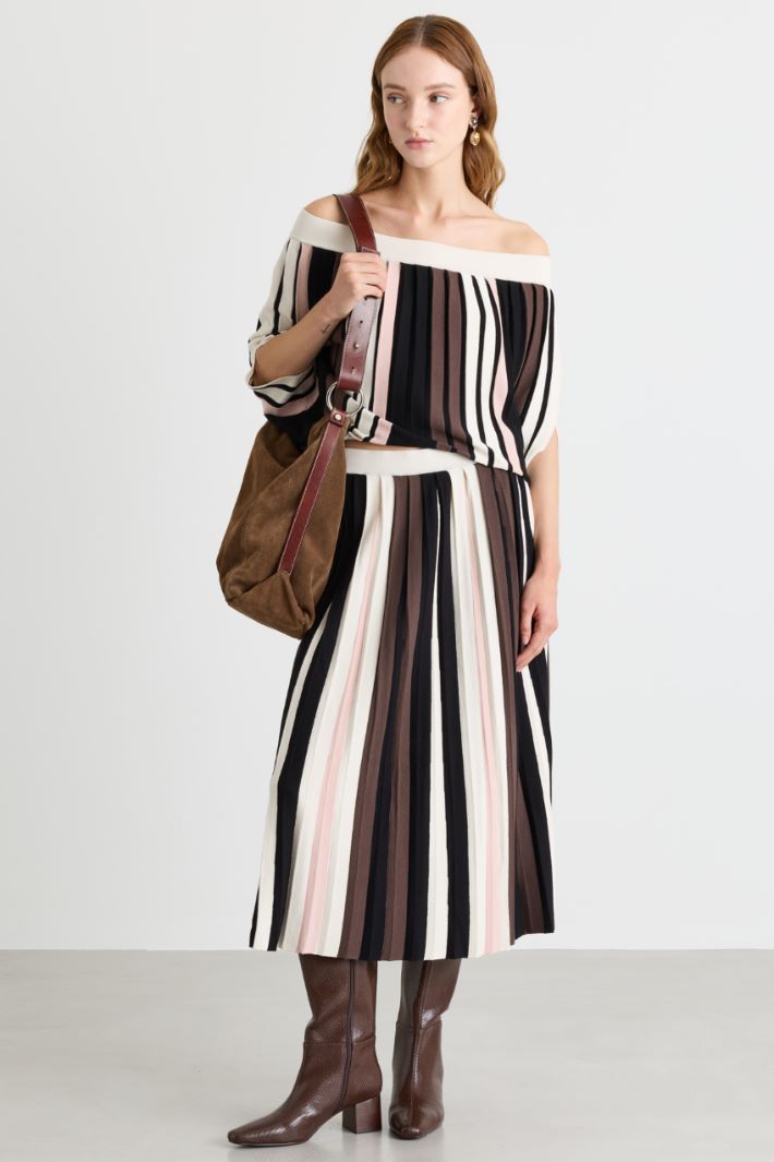 Plissé knit skirt - BROWN - Intrend
