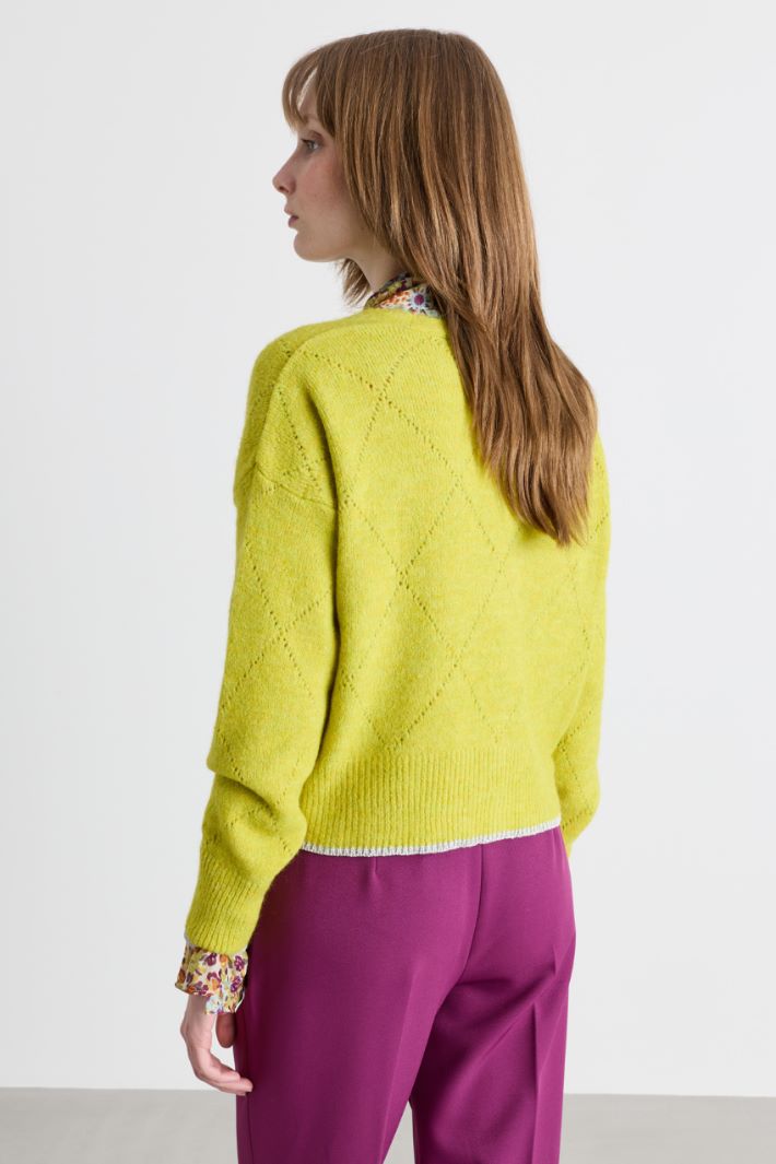 Cardigan coupe boxy en maille ajourée - JAUNE - Intrend - 4
