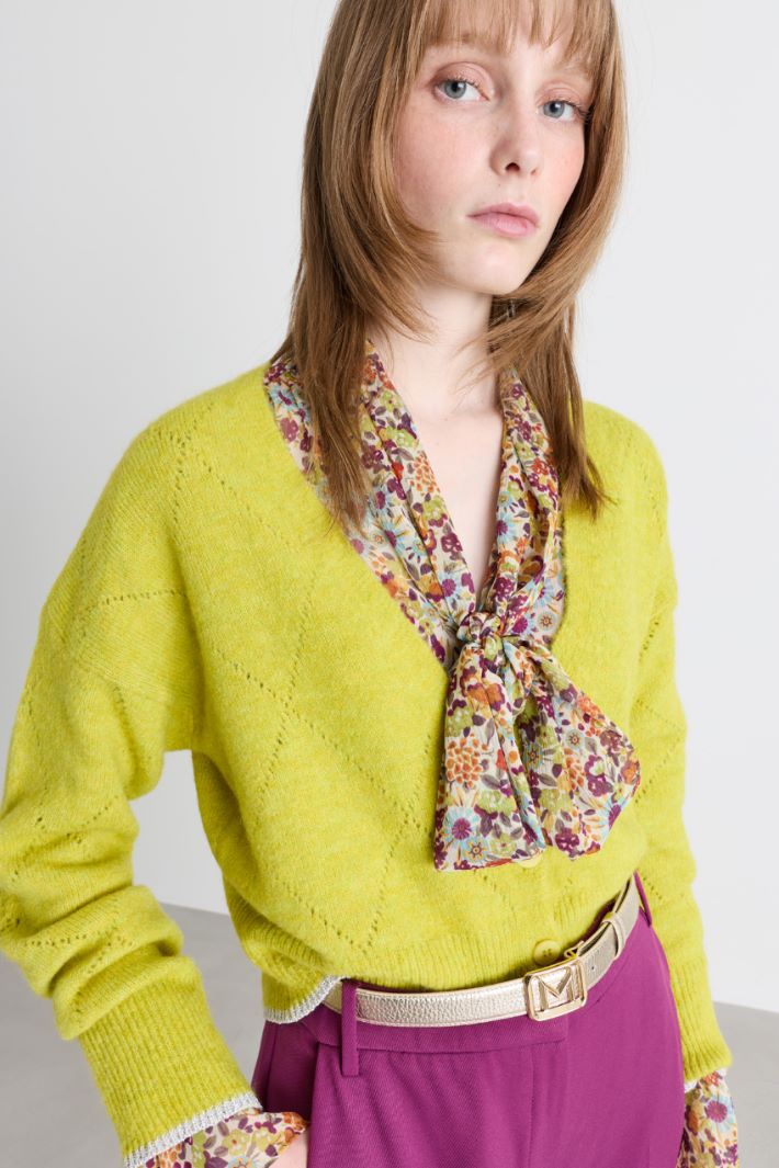 Cardigan coupe boxy en maille ajourée - JAUNE - Intrend - 3