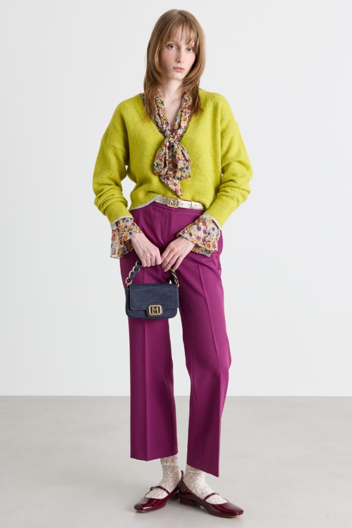 Cardigan coupe boxy en maille ajourée - JAUNE - Intrend