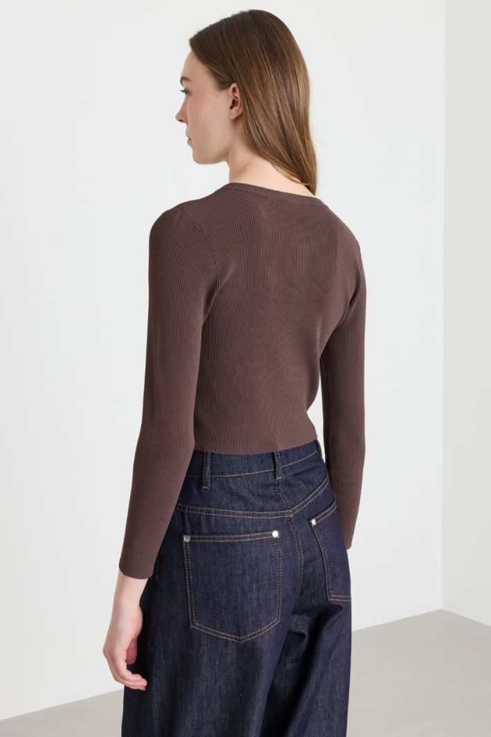 Cardigan aderente con bottoni - MARRONE - Intrend - 4