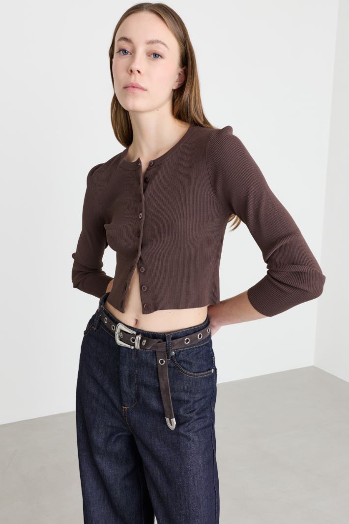 Cardigan aderente con bottoni - MARRONE - Intrend - 2