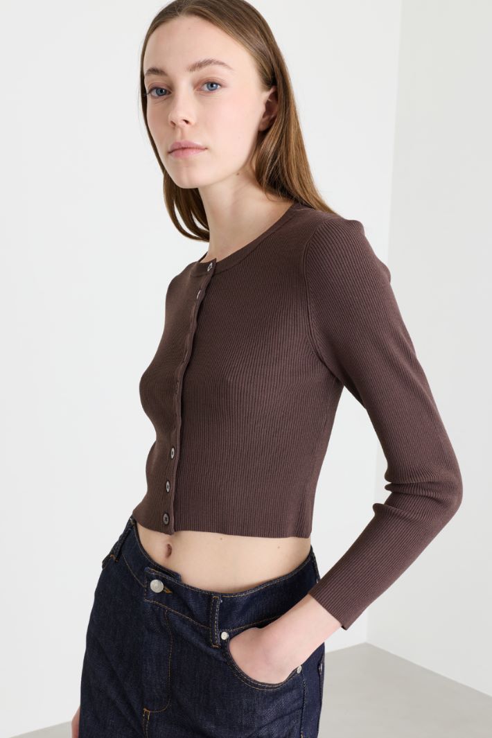 Cardigan aderente con bottoni - MARRONE - Intrend - 3