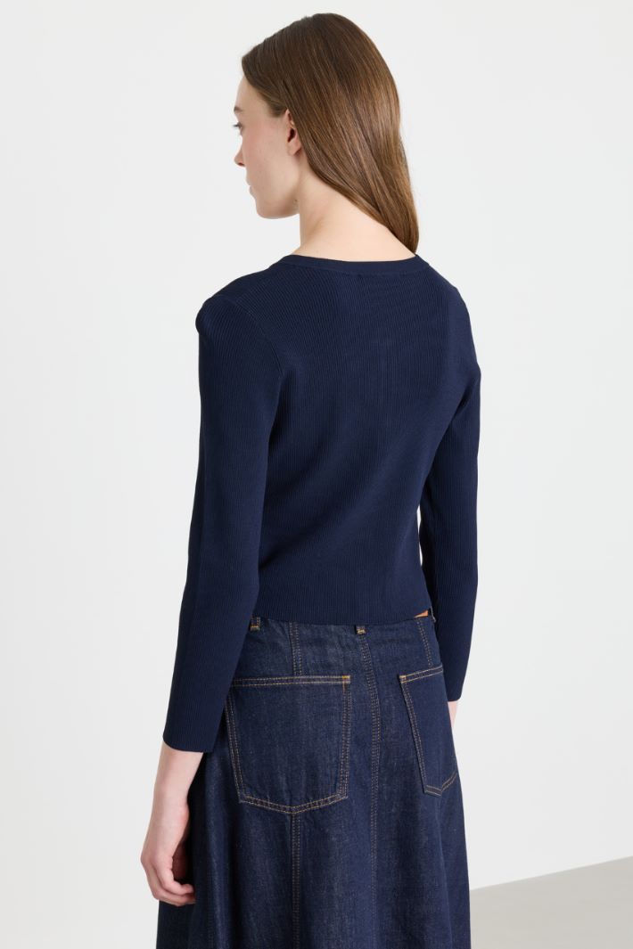 Fitted Button-Through Cardigan - BLUE - Intrend - 4