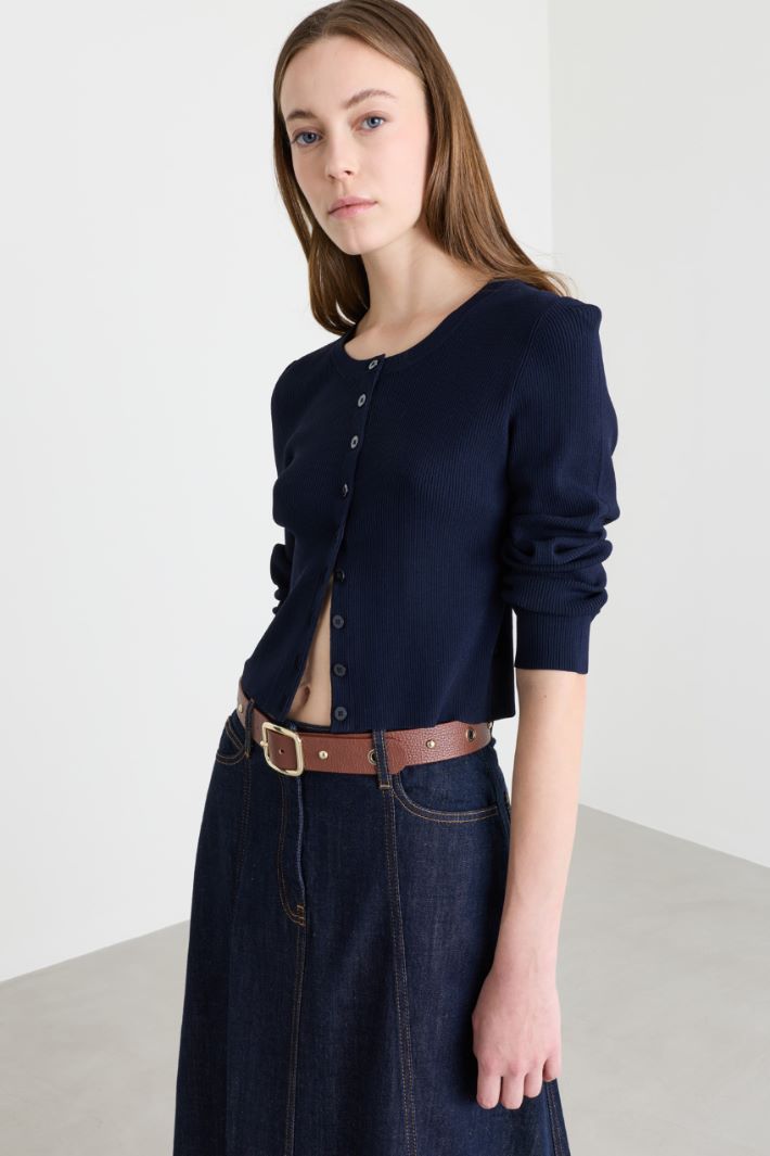 Fitted Button-Through Cardigan - BLUE - Intrend - 2