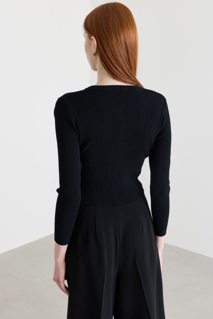 Cardigan aderente con bottoni - NERO - Intrend - 4