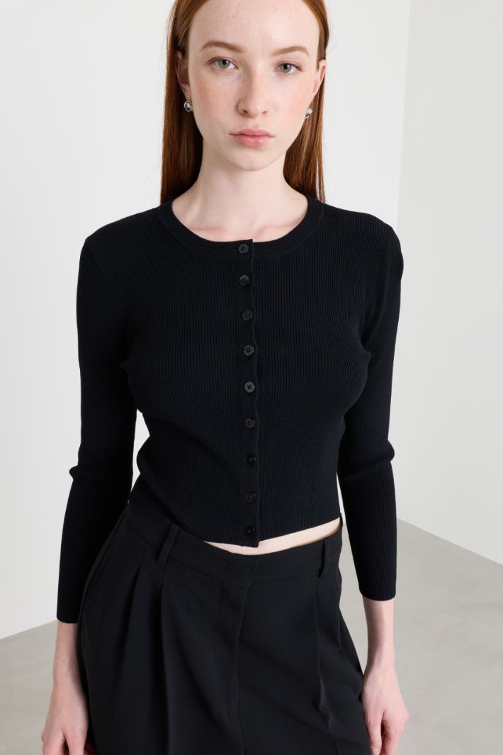 Cardigan aderente con bottoni - NERO - Intrend - 3