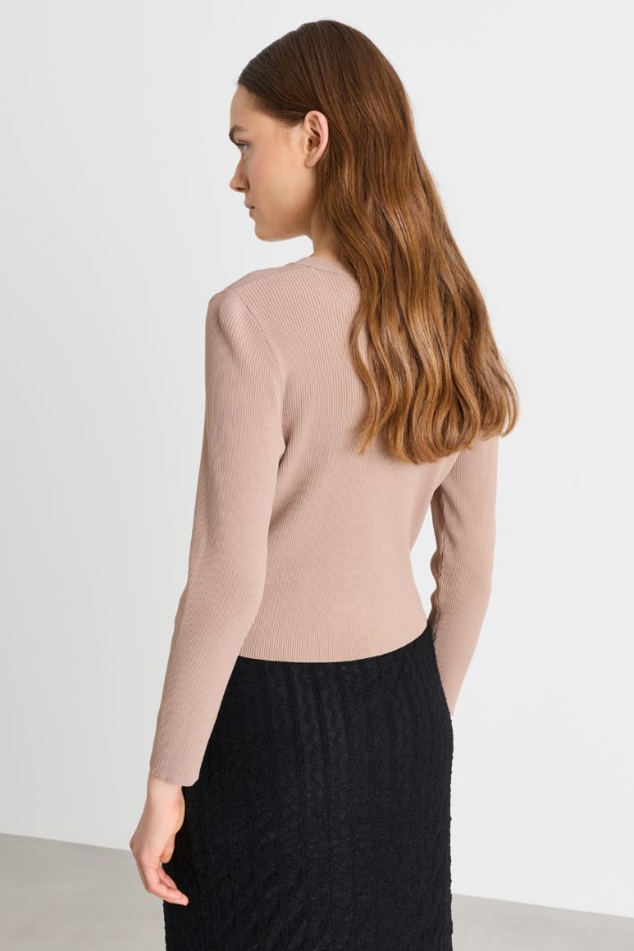 Cardigan aderente con bottoni - BEIGE - Intrend - 4