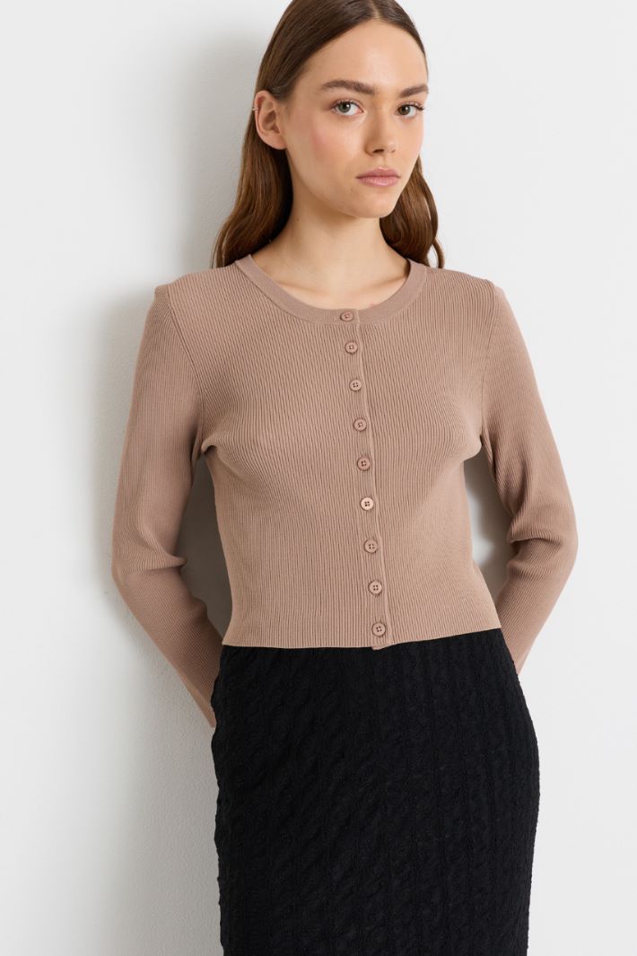 Cardigan aderente con bottoni - BEIGE - Intrend - 2