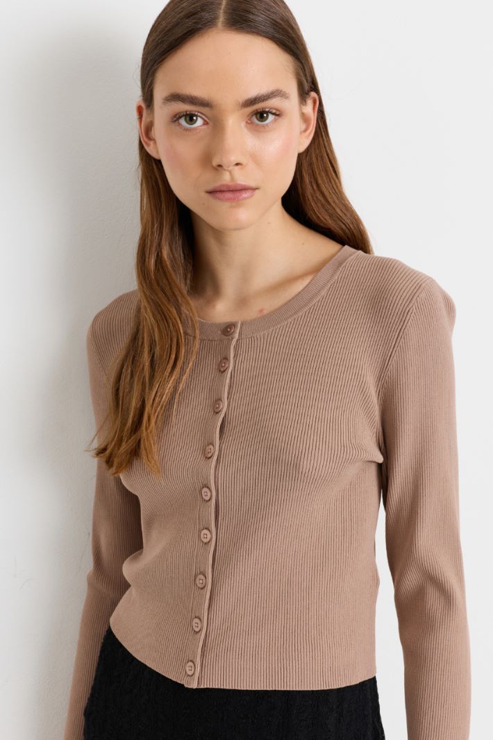 Cardigan aderente con bottoni - BEIGE - Intrend - 3