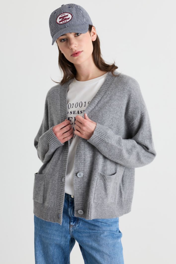 Plain-knit cashmere cardigan - GREY - Intrend - 2