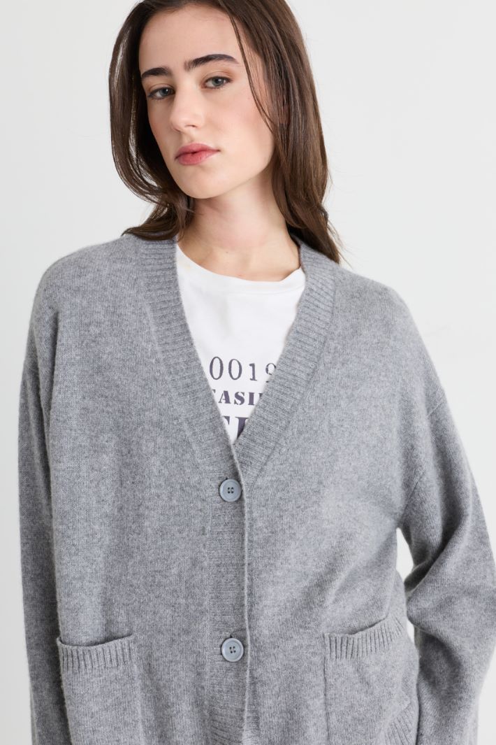Plain-knit cashmere cardigan - GREY - Intrend - 3