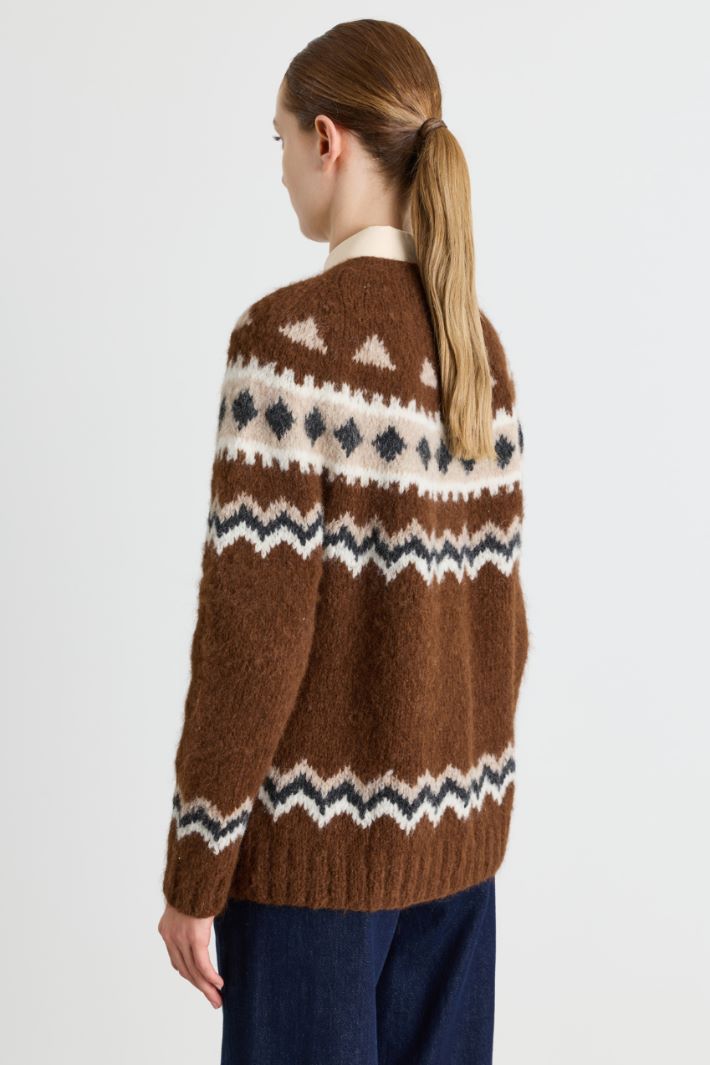 Cardigan à motif jacquard - MARRON BEIGE BLANC - Intrend - 4