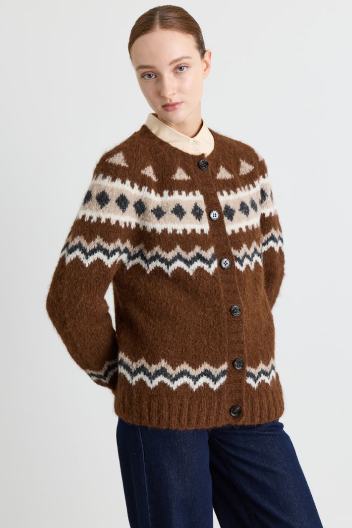 Cardigan à motif jacquard - MARRON BEIGE BLANC - Intrend - 2