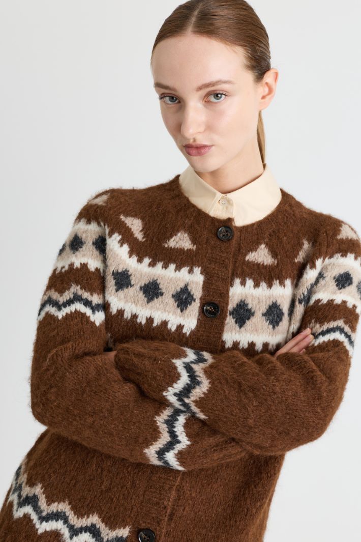 Cardigan à motif jacquard - MARRON BEIGE BLANC - Intrend - 3