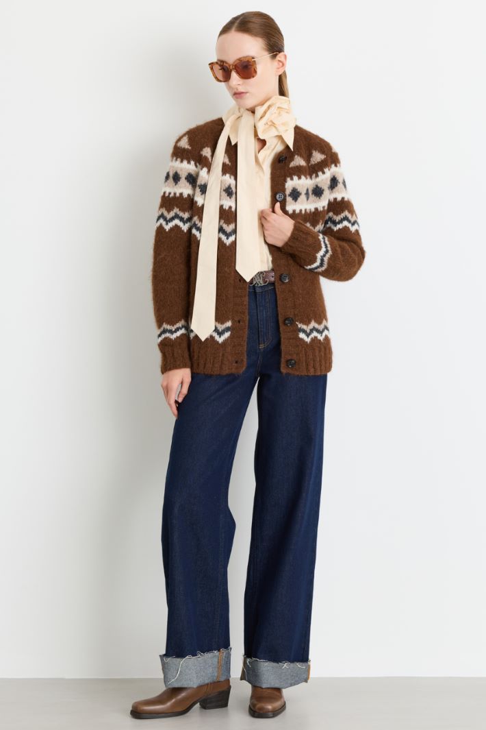 Cardigan à motif jacquard - MARRON BEIGE BLANC - Intrend