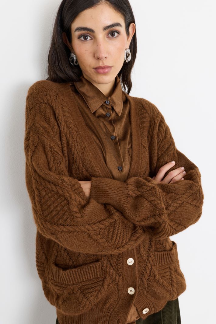 Cardigan with welt pockets - BROWN - Intrend - 3