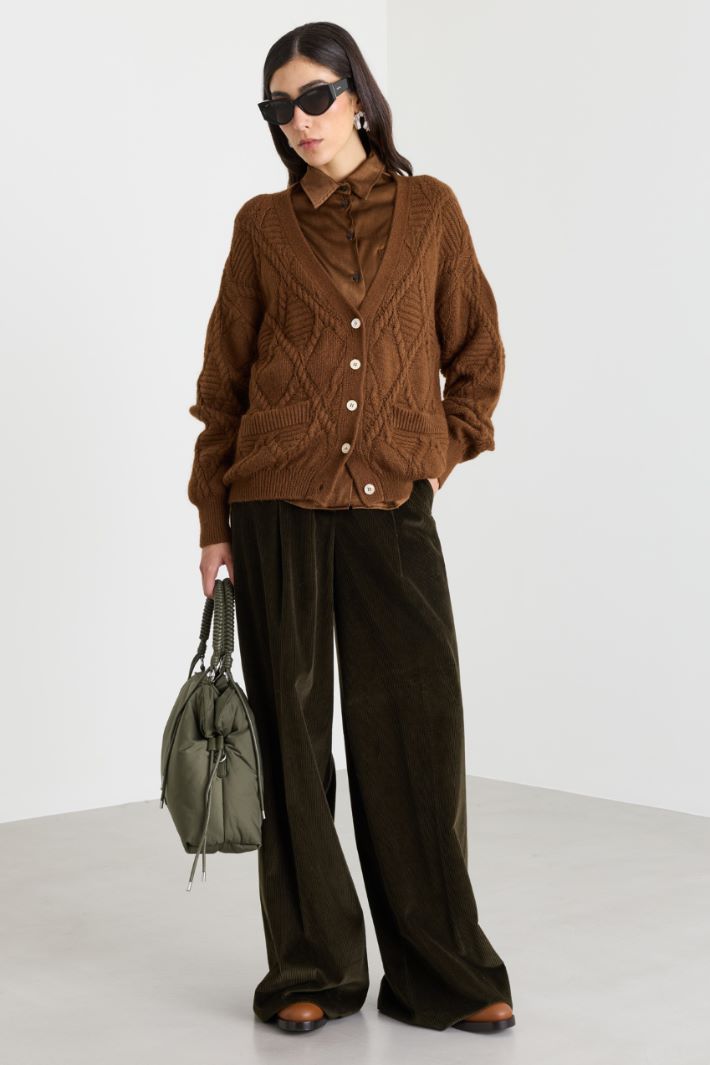 Cardigan with welt pockets - BROWN - Intrend