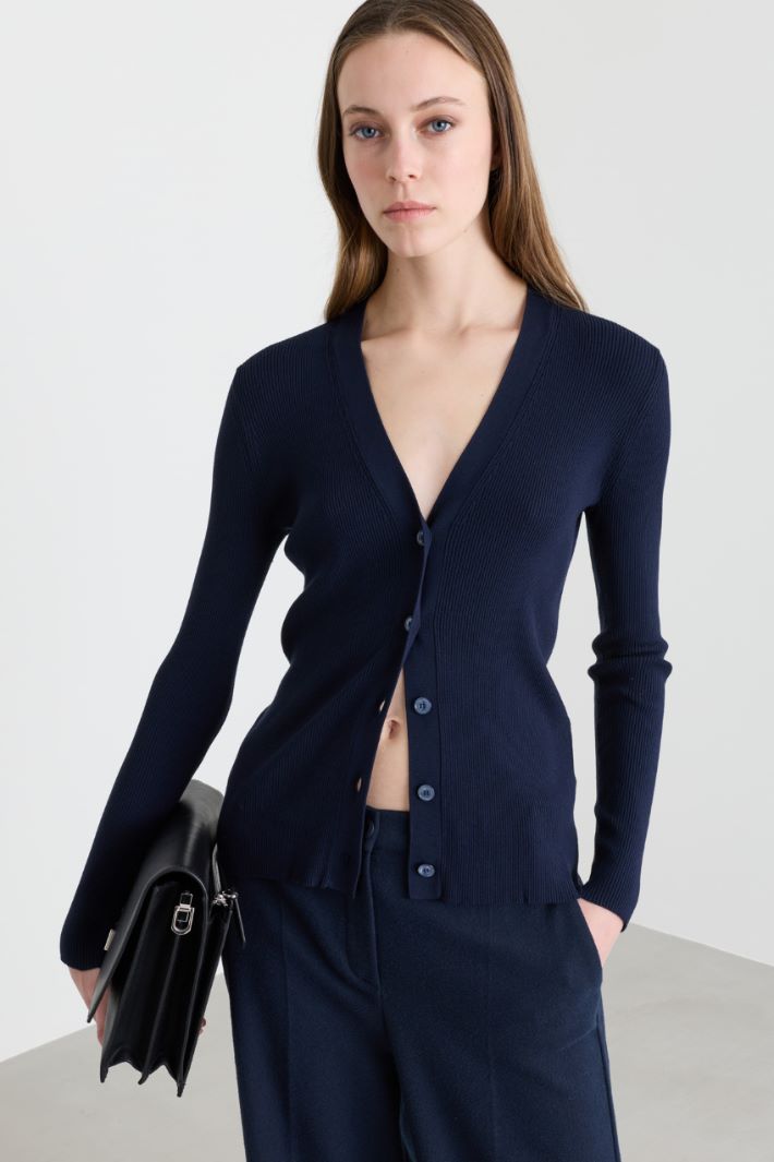 Cardigan mit V-Ausschnitt - BLAU - Intrend - 2